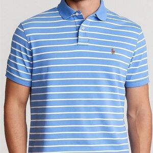 Polo Ralph Lauren Shirt Mens XL Blue White Striped Custom Slim Fit Polo Horse